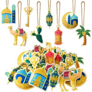 lot 29716 image: HunnmingRe 24 Pcs Ramadan Tree Ornaments Felt Eid Mubarak Decoration Eid Al Fitr Hanging Castle Lantern Star Moon Islamic Ornaments for Tree Ramadan Mubarak Decor for Home Party Supplies (Glitter) - Retail $18