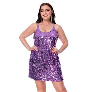 lot 29717 image: Womens Sparkly Sequin Dress Spaghetti Strap Glitter Party Cocktail Clubwear Sexy Mini Dresses Purple, M - Retail $38
