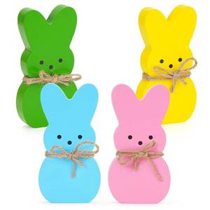 lot 29771 image: Babycop Easter D�cor, 4 Pcs Bunny Table Decorations Wooden Spring Signs for Home, Wood Rabbit Tiered TrayMantal Decor for Farmhouse or Office Party Supplies - Retail $7