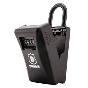 lot 31538 image: BRINKS - 79mm Outdoor Lock Box - 4-Dial Resettable Combination - Increased Security with Hardened Steel Shackle, Black - Retail $30