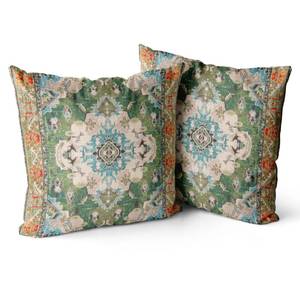 lot 31540 image: Snycler Boho Throw Pillow Covers 18x18 inch Set of 2 Boho Rug Carpet Double Sided Pattern Cotton Soft Pillow Case Cushion Cover Pillowcase for Couch Sofa Bed Decorative (Green) - Retail $10