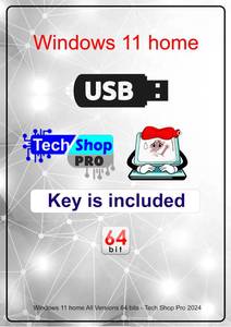 lot 31556 image: Tech-Shop-pro Compatible with install Key Included USB For Windows 11 Home OEM Version 64 bit. Recover, Restore, Repair Boot USB, and Install to Factory Default Fast and easy Free Technical Support