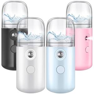 lot 31565 image: Mudder 4 Pcs Nano Facial Mister Handy Nano Mist Sprayer 30ml Visual Water Tank Portable Face Steamer Mini USB Mister for Lash Extensions, Skin Care, Makeup(White, Black, Blue, Pink) - Retail $13