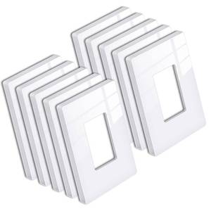 lot 31574 image: 10 Pack BESTTEN 1 Gang Screwless Decorative Wall Plate, Mid-Size H4.88 x W3.11, USWP6 Gloss Snow White, Faceplate Cover for Decorator Receptacle Outlet & Switch - Retail $16