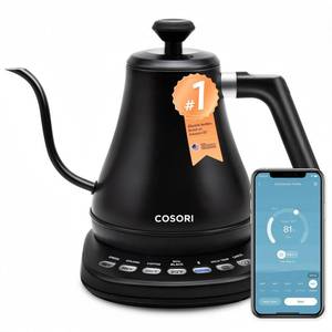lot 44287 image: COSORI Electric Gooseneck Kettle Smart Bluetooth with Variable Temperature Control, Pour Over Coffee & Tea Maker, 100% Stainless Steel, Quick Heating, Matte Black - Retail $78