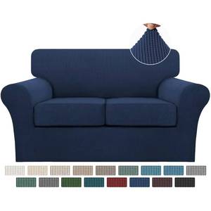 lot 44308 image: Turquoize 3 Piece Sofa Covers for 2 Cushion Couch Sofa Slipcover Soft Couch Cover for Dogs-Washable Sofa Furniture Covers with 2 Individual Cushion Covers, Thick Jacquard Fabric (Loveseat, Navy) - Retail $34