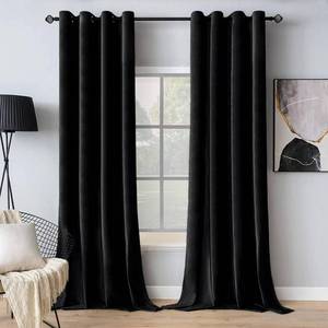 lot 44309 image: MIULEE Black Out Velvet Curtains 96 Inch Length Halloween Room Darkening Long Blackout Curtains with Grommet Top for BedroomLiving Room Light Blocking Thermal Insulating Soundproof Set of 2, Black - Retail $38