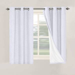 lot 44312 image: H.VERSAILTEX Primitive Linen Curtains 100% Blackout Curtain Drapes Burlap Curtains with White Thermal Insulated Liner, Grommet Top Drapes Living RoomBedroom (2 Panels, 42 x 54 Inch, Bright White) - Retail $23