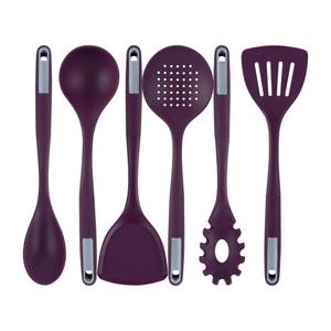 lot 44314 image: Restaurantware Silicone Utensil Set Pack of 1 Non-Slip Handle 6-Piece Kitchen Tool Set, Heat-Resistant Dishwasher-Friendly Cooking Accessories, Durable Purple Cooking Utensils - Retail $28