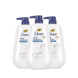 lot 44317 image: Dove Body Wash with Pump 3 Count Deep Moisture for 24hr Lotion-Soft Skin Moisture Moisturizing Skin Cleanser with No Sulfates No Parabens - Retail $29