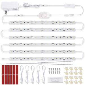 lot 44330 image: Under Cabinet LED Lighting Kit for Kitchen Cabinets Counter Shelf Bookcase Closet. 6 PCS 12 Inches LED Light Strip with Adapter Switch Dimmer Extension Cable. Plug in. Dimmable. Daylight White 5000K. - Retail $30