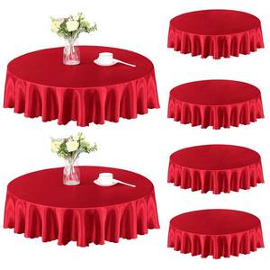 lot 44351 image: Homiest 6 Pack 60 Inch  5ft Round Tablecloth Satin Table Cover, Red Table Cloth Overlay for Wedding Reception Graduation Banquet - Retail $24