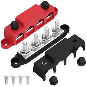 lot 44354 image: Joinfworld Bus Bar 12V 250A Power Distribution Block 4 x 38 Studs Marine Bus Bar 12 Volt Battery Busbar Terminal Block for Automotive, Car, Boat, Solar Wiring - Negative&Positive - Retail $22