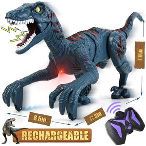 lot 44366 image: Large Remote Control Dinosaur Toys Kids - Jurassic Velociraptor Toys Imitates Walking and Sounds - Robot Toys That Can Sing, Shaking Head and Tail - Retail $50