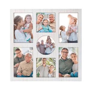 lot 62634 image: MONT PLEASANT Picture Frame Collage for 4x6 and 4x4 Photos - 7 Openings White Frame Wall Decor for Tabletop Stand and Wall Mounting - Home Decor Family Gifts - Retail $26