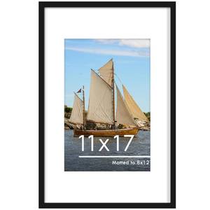 lot 62639 image: PEALSN 11x17 Picture Frame, Display Pictures 8 x 12 with Mat or 11 x 17 Without Mat for Wall Mounting Display, Photo Frames, Black - Retail $9