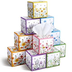 lot 62646 image: Fourluoo 12 Pack Fall Floral Facial Tissues Cube Boxes 600 Sheets 3 Ply Small Square Wildflowers Face Tissues Bulk for Autumn Car Bedroom Supplies - Retail $28
