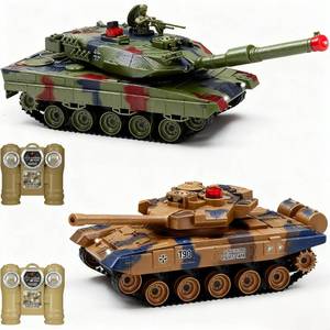lot 62649 image: Fistone 124 RC Battle Tank Set - Remote Control T90 & Leopard Tanks with Realistic Sounds, Lights, Life Indicators, and Spray Effects - Military Toy for Kids & Adults - Retail $70