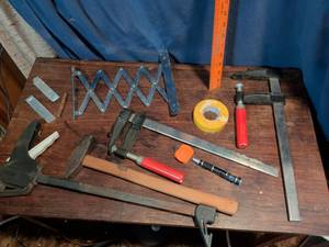 lot 56 image: Mixed Hand Tools Lot with Clamps and Measuring Equipment