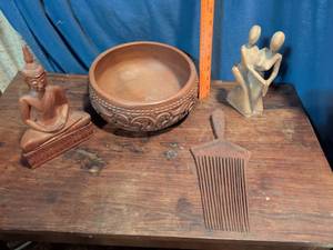 lot 58 image: Hand Carved Wooden Bowl Buddha Figurine and Decorative Items Collection