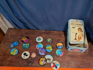 lot 64 image: Wichita River Festival Button Badge Collection with Oreo Sandwich Dessert Tin