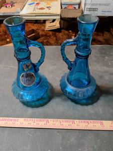 lot 102 image: Jim Beam Blue Glass Candlestick Holders Set of 2