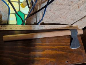 lot 110 image: Hand Forged Steel Hatchet with Wooden Handle