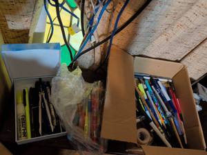 lot 119 image: Mixed Office and Art Supply Lot with Pens, Pencils, and Tools