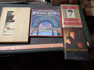lot 201 image: Collection of Hardcover Books Including Here Comes The Sun, Education of a Wandering Man, Remaking America