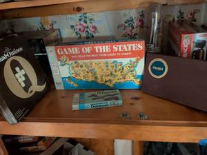 lot 242 image: Classic Board Games Collection - Game of the States, Scrabble, Dominoes, Quad-Ominos