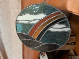 lot 247 image: Round Stained Glass Rainbow Suncatcher Panel