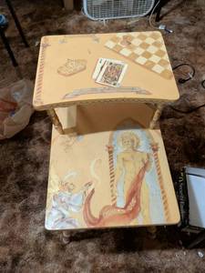 lot 294 image: Hand Painted Gaming Table Set with Chess and Card Motifs