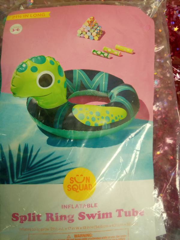 lot 2017 image: Sun Squad Snake Split Ring Swimming Tube.  A sparkle pink tube and 1- 5 piece Dolphin Beach Party set