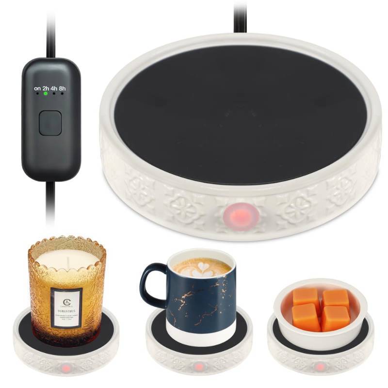 lot 2018 image: Coffee Mug Warmer for Desk, Electric Candle Warmer with Auto Shut Off, 2-4-8 Hour Timed Smart Cup Warmer for Heating Coffee, Beverage, Milk, Tea and Hot Chocolate(No Cup-White)
