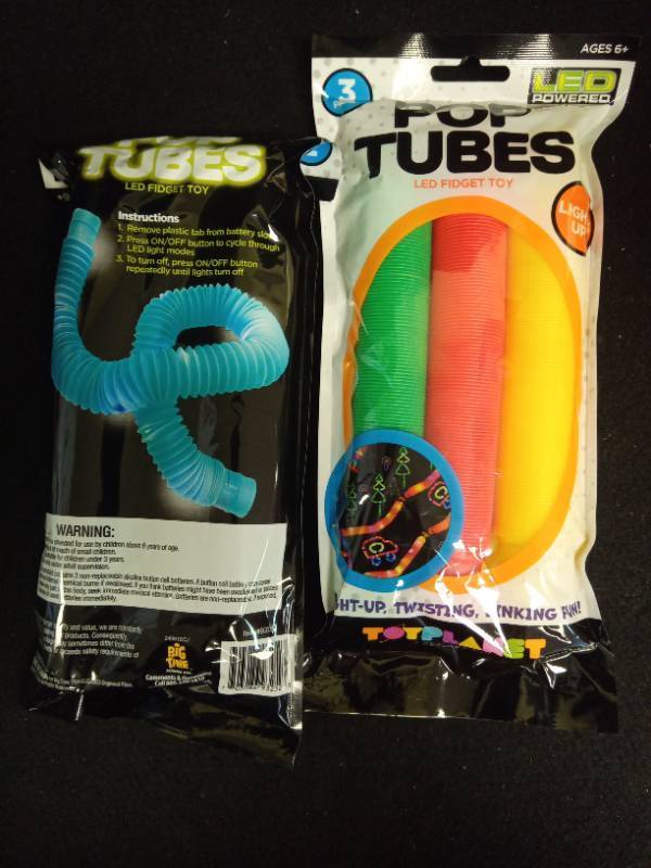 lot 2037 image: LED Pop Tubes Fidget Toy Set 2 Sets of 3 each - Retail $20