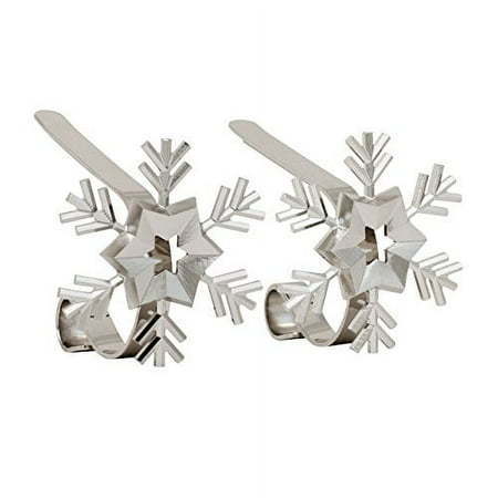 lot 2039 image: The Original MantleClip Stocking Holders with Removable ZINC ALLOY Holiday Icons (2-pack Snowflake  Silver) - Retail $20