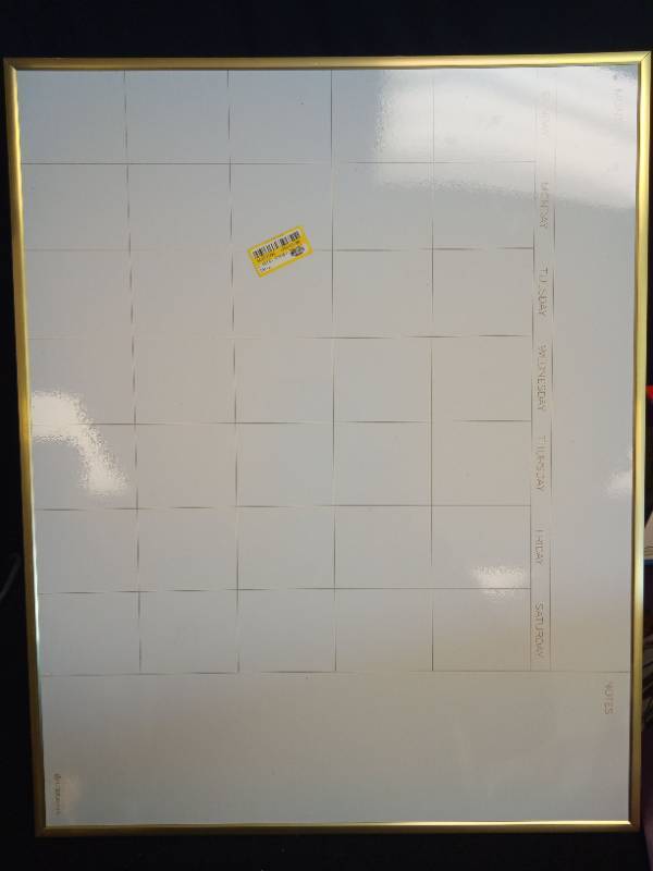 lot 2043 image: Gold-Framed Weekly Wall Calendar Board - Retail $25
