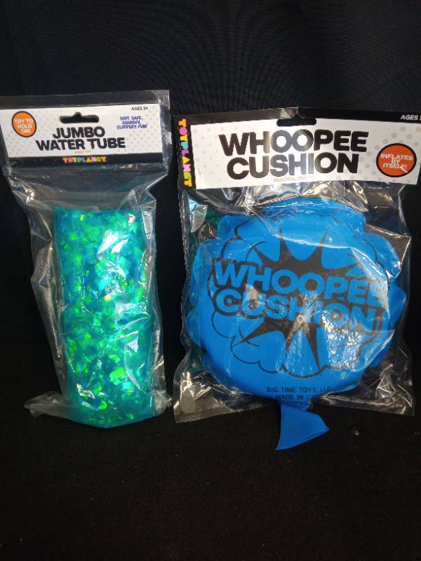 lot 2047 image: Whoopee Cushion and Jumbo Water Tube Prank Set - Retail $8