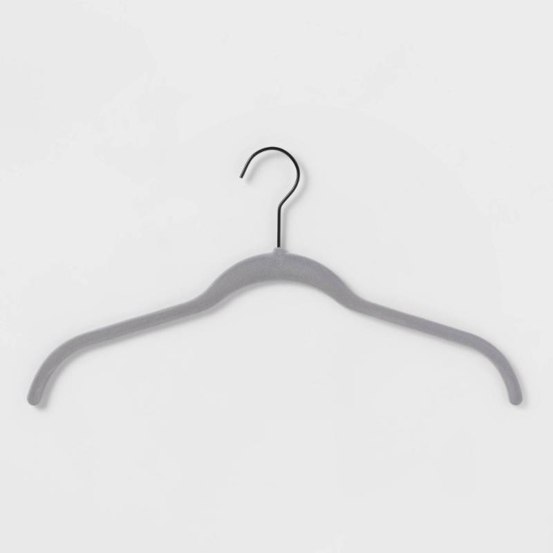 lot 2049 image: 10pk Shirt Flocked Hangers Gray - Brightroom�� Velvet Clothes Hangers, Adult Use, Plastic & Felt Material - Retail $8