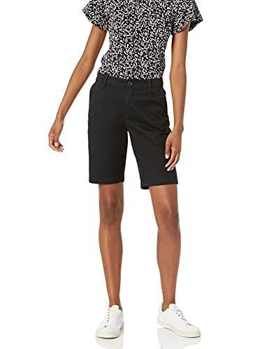 lot 2054 image: Amazon Essentials Womens Mid-Rise Slim-Fit 10 Inseam Bermuda Khaki Short, Black, 6 Retail $25.67