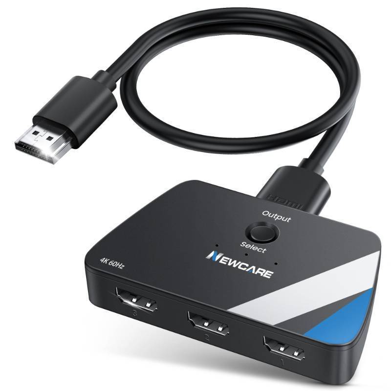 lot 2056 image: HDMI Switch 3 in 1 Out, 4K60Hz HDMI 2.0 Switch Splitter with 2.6FT HDMI Cable, 3-Port HDMI Switcher Selector Retail $21.99