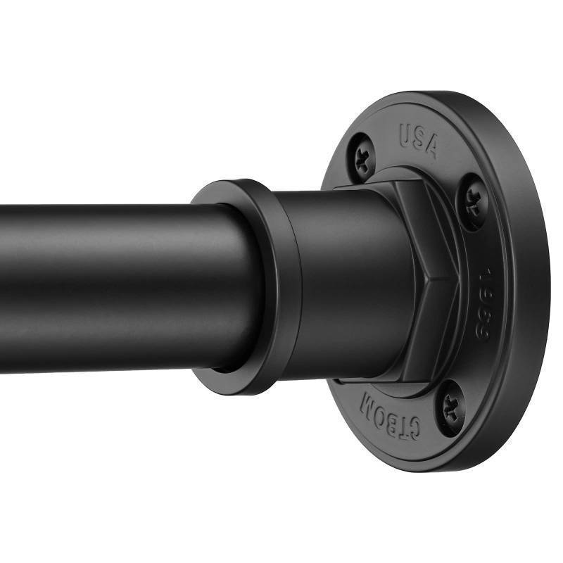 lot 2057 image: BRIOFOX Industrial Shower Curtain Rod - 2-in-1 Design Tension Curtain Rod - Rustproof Non-Slip 27 to 43 Inch Stainless Steel, Matte Black Window Curtain Rod - Retail $25