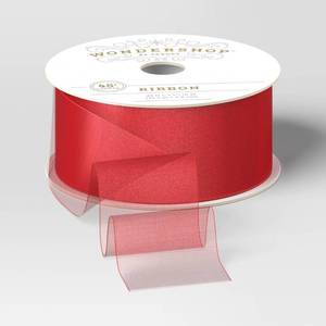 lot 2034 image: 1.5 Sheer Fabric Christmas Ribbon 45 Red - Wondershop - Retail $9