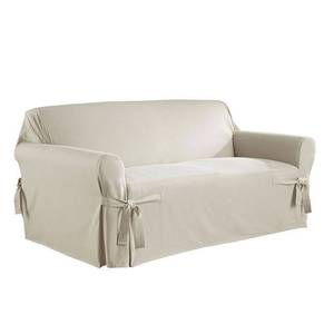 lot 2084 image: Natural Relaxed Fit Duck Furniture Loveseat Slipcover - Serta - Retail $175