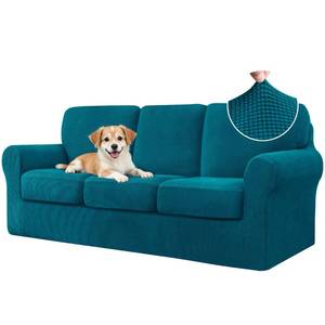 lot 2087 image: 7 Piece Couch Covers Sofa Covers Washable, Sofa Slipcovers for 3 Cushion Couch with Seperate Backrest and Cushion Covers, Anti Slip Furniture Protector for Dogs Pets (Large, Teal) - Retail $83