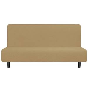 lot 2095 image: Easy-Going Stretch Futon Slipcover Armless Futon Bed Cover Furniture Protector Without Armrests with Elastic Bottom for Kids, Soft chenille ( Camel) - Retail $36