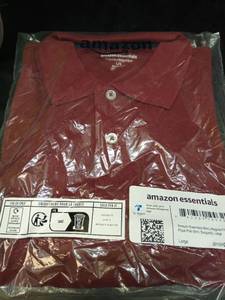 lot 2102 image: Essentials Mens Regular-fit Cotton Pique Polo Shirt,, Port, Size Large - Retail $12
