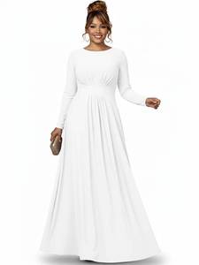 lot 2117 image: KOH KOH Womens Long Full Sleeve Sleeves Flowy Empire Waist Fall Winter Modest Formal Floor Length Abaya Muslim Gown Gowns Soft Jersey Maxi Dress Dresses, Ivory White M 8-10 - Retail $55