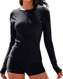lot 2121 image: MISSVOG Women Two Piece Rash Guard Long Sleeve Half-Zipper UPF 50 Athletic Surfing Swimsuit B M Black - Retail $12,266