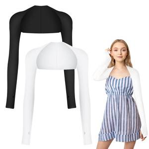 lot 2124 image: FUYIHGL 2-Pack Bolero Shrugs Top  White  Black, Arm Sweater Knit Bolero,Womens Ballet Golf Shoulder Shrug with Long Sleeves to Cover Arms for Women - Retail $0